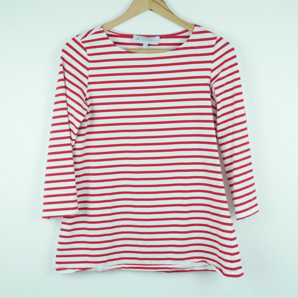 Tuckernuck Small Top Red White Breton Stripe Odie Tee Nautical Preppy Coastal